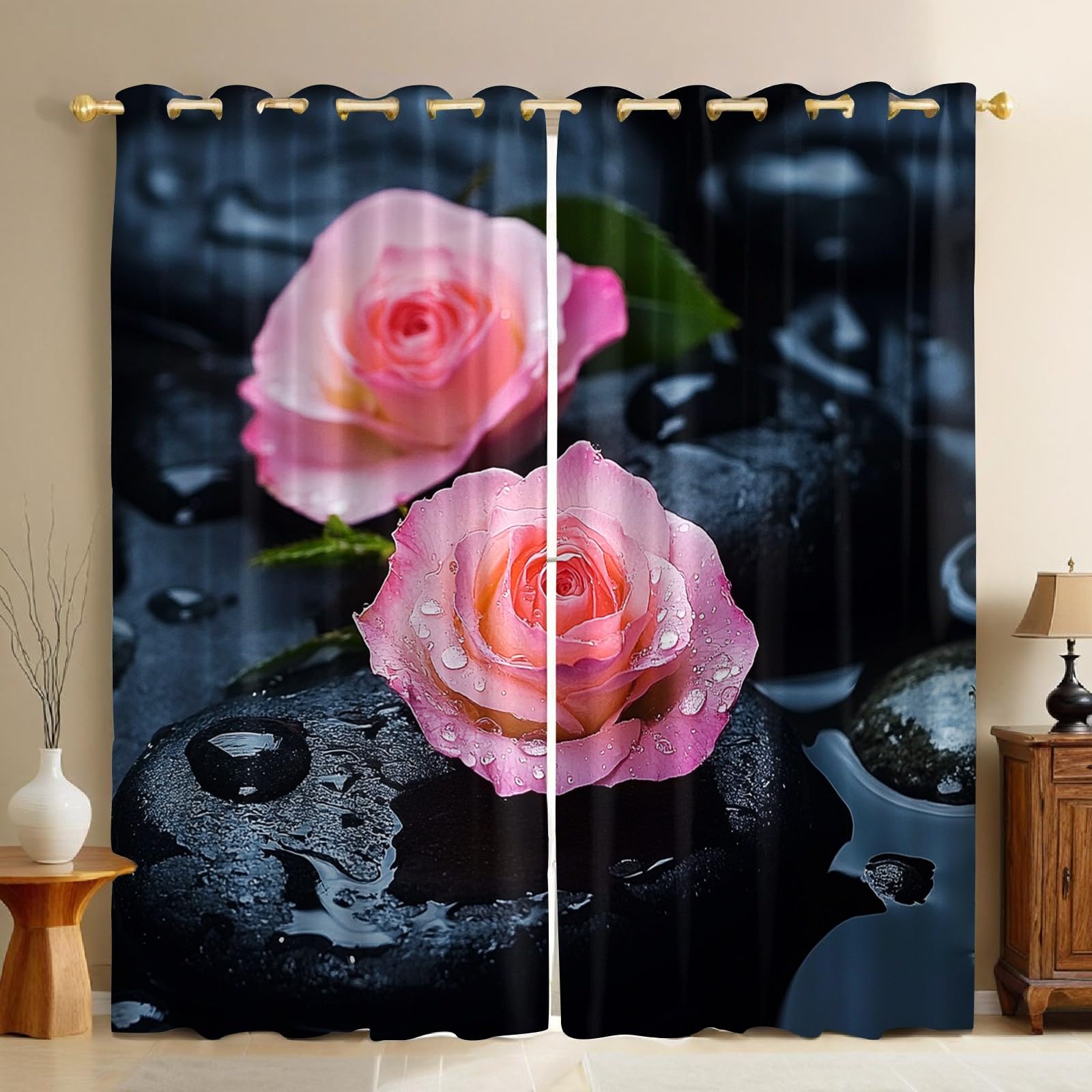 Rideaux occultants rose clair 117x183 cm pour chambre et véranda