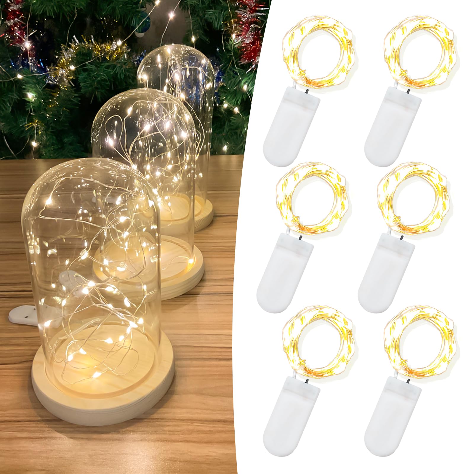 WIAONE Etinga Lichterkette mit 20 LEDs, batteriebetrieben, für Party, Hochzeit und Weihnachtsdekoration (6 Stück, 2,1 m, warmweiß), 6 Stück, TXDU001