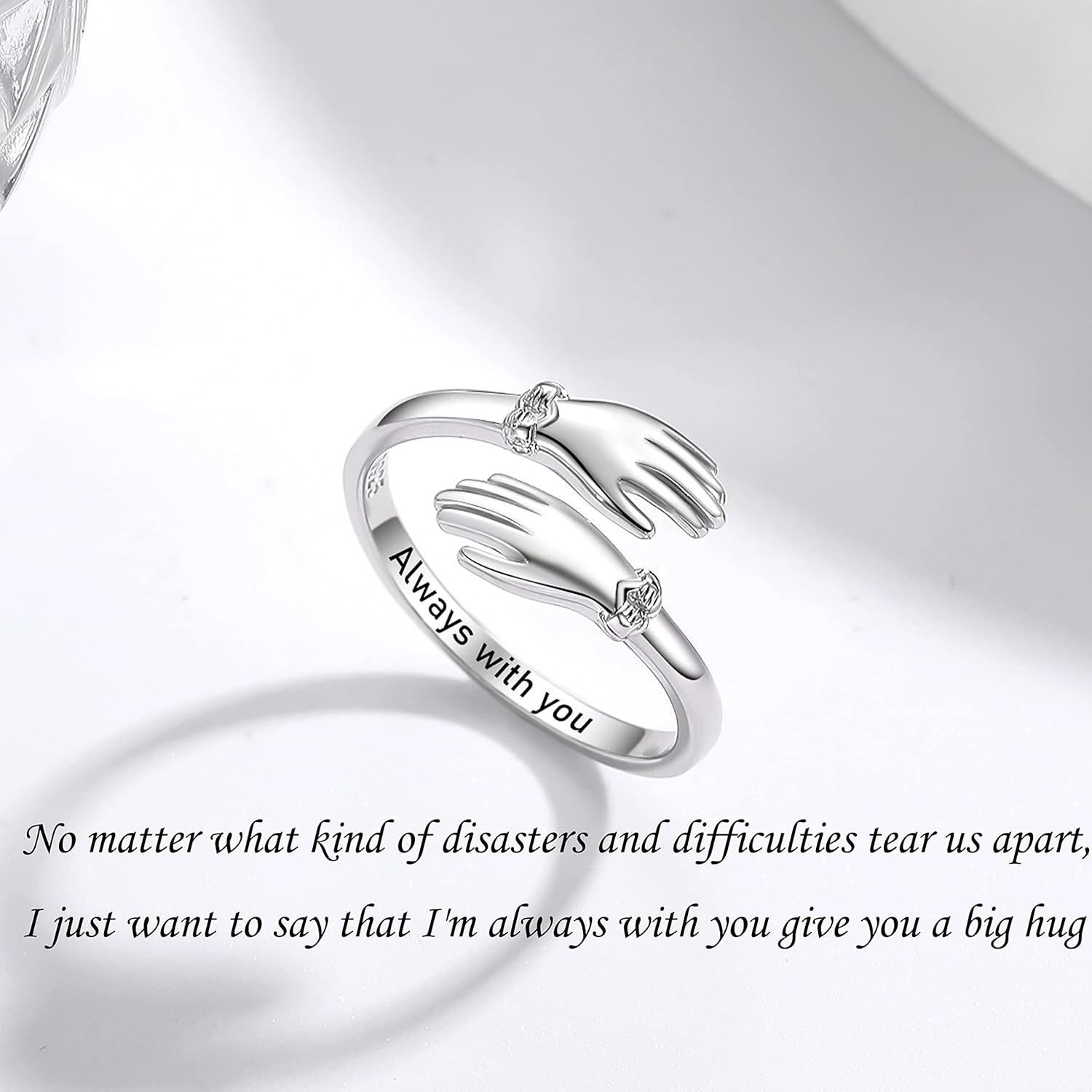 ZOEXUE S925 Sterling Silver Hug Rings for Women Adjustable Hugging Hands Ring with Gift Box & Card Hugs Thumb Band Jewelry Birthday Gifts for Granddaughter Daughter Mom Sister Friends - Image 4