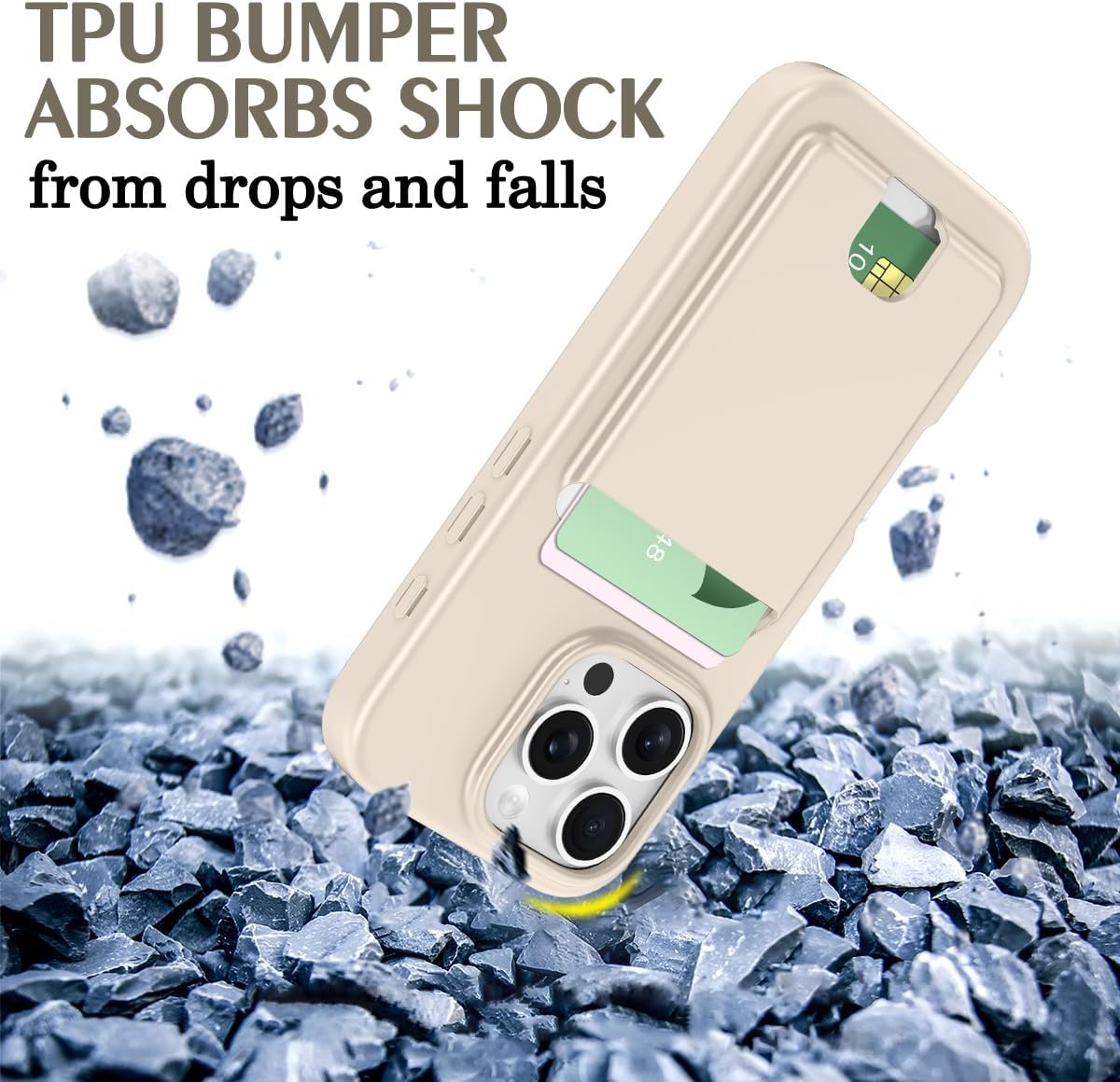 Petocase for iPhone 16 Pro Wallet Case Card Holder Slot Slim Fit Flexible TPU Gel Rubber Soft Skin Silicone Protective Phone Case Cover for Apple iPhone 16 Pro 6.3 inch Beige - Image 4