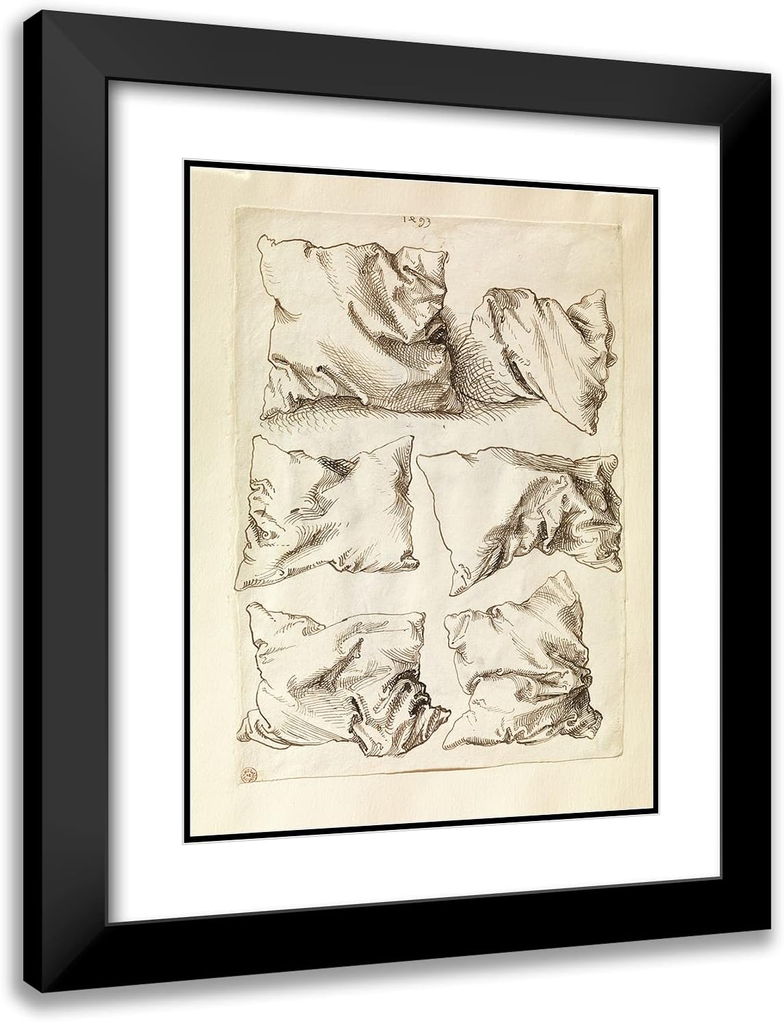 ArtDirect Albrecht Dürer 15x18 Black Modern Frame and Double Matted Museum Art Print Titled - Six Studies of Pillows (1493)