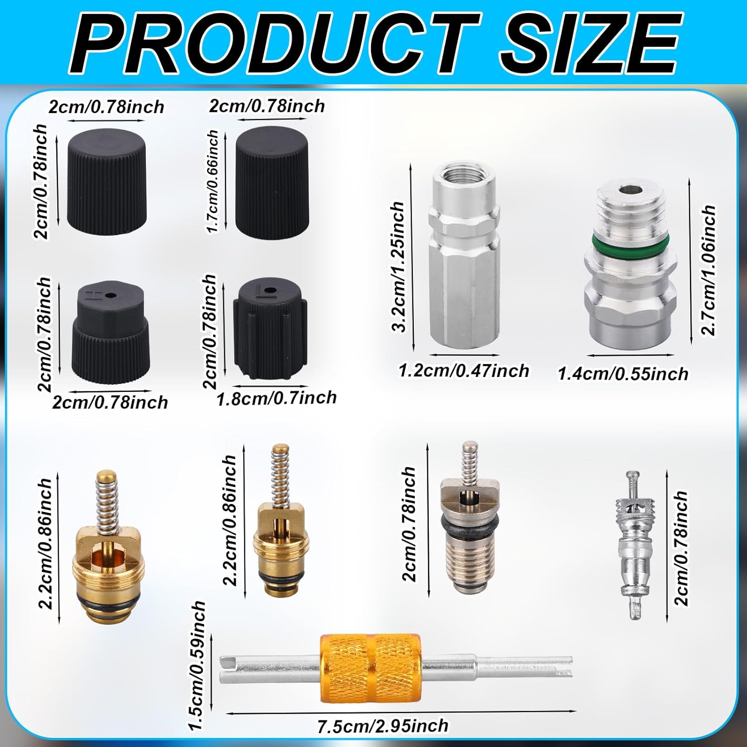 BOXOB 17pcs Air Conditioning Valve Core Kit, Car Seal Cap Valve Kit with Disassembly Tool A/C Refrigeration System Repair AC Service Removal Accessories for Air Conditioning Line Maintenance