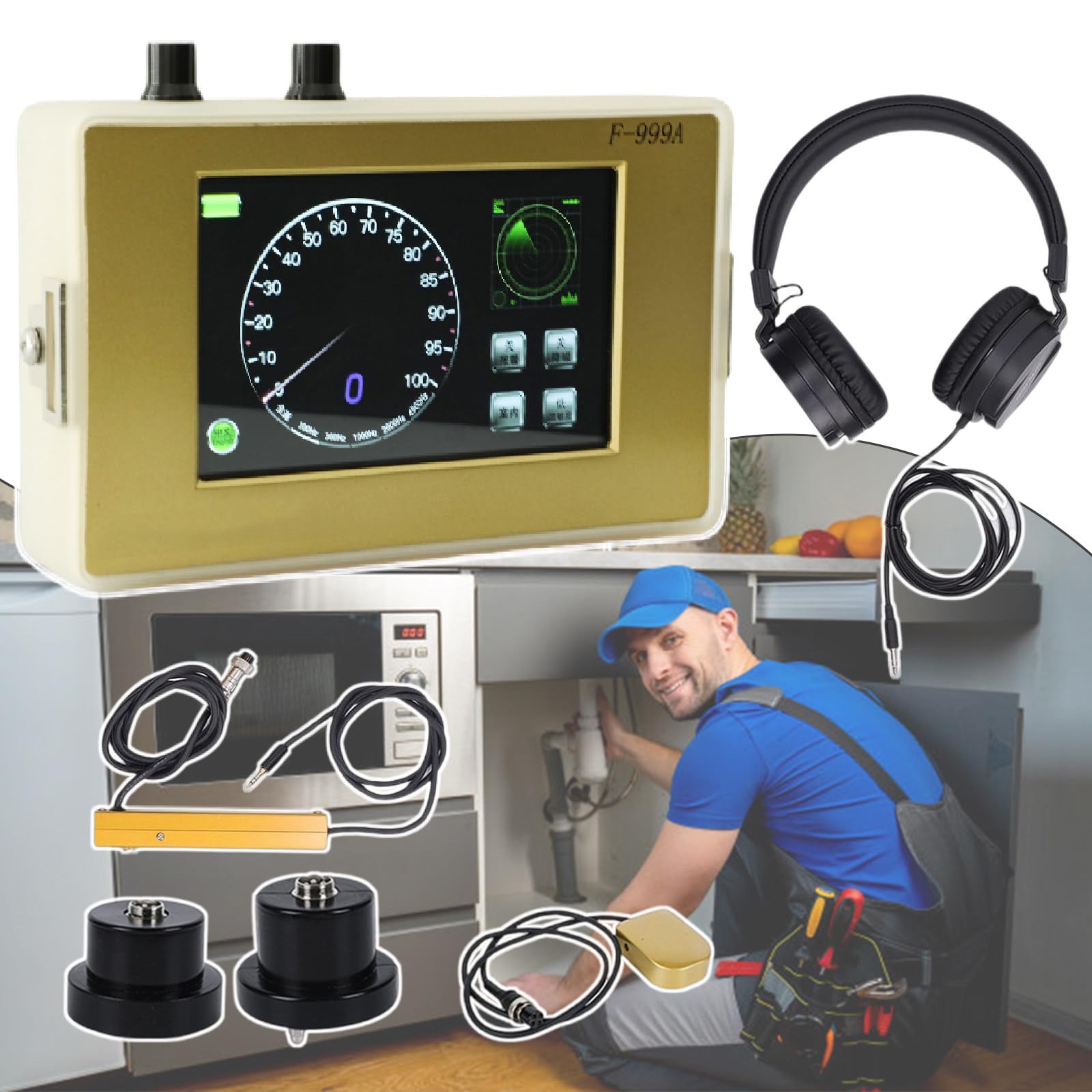 Detector De Fugas De Agua F-999A, Detector De Fugas De PrecisióN Para TuberíAs De CalefaccióN Por Suelo Radiante, Comprobador De Sonido Con 6 Velocidades Ajustables