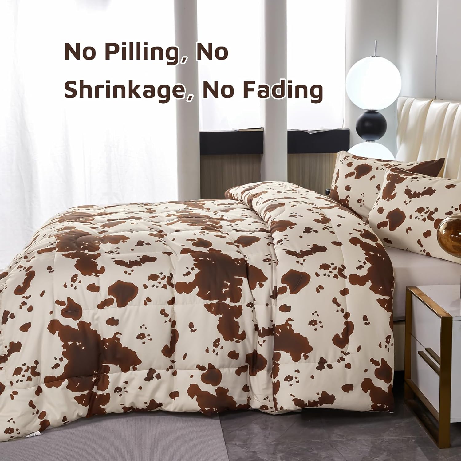 PERFEMET Cow Print King Size Comforter Set Brown and Beige Western Bedding Set Cartoon Animal Pattern Farmhouse Bed Set for Teens Boys Girls Men Women (Beige,King) - Image 7
