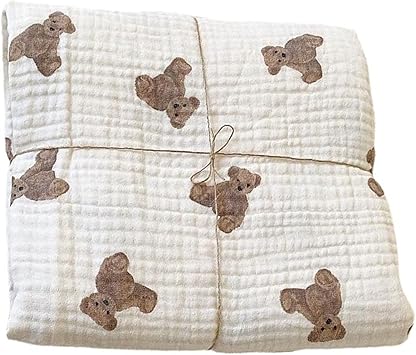 Yissone Nursery,Bedding,Blankets & Swaddlers,Swaddles Yissone 150*130 CM Baby Swaddle Blanket, Toddler Bear Print Dual Layer Cotton Yarn Blanket, Stroller Swaddle Blanket for Baby Boys and Girls