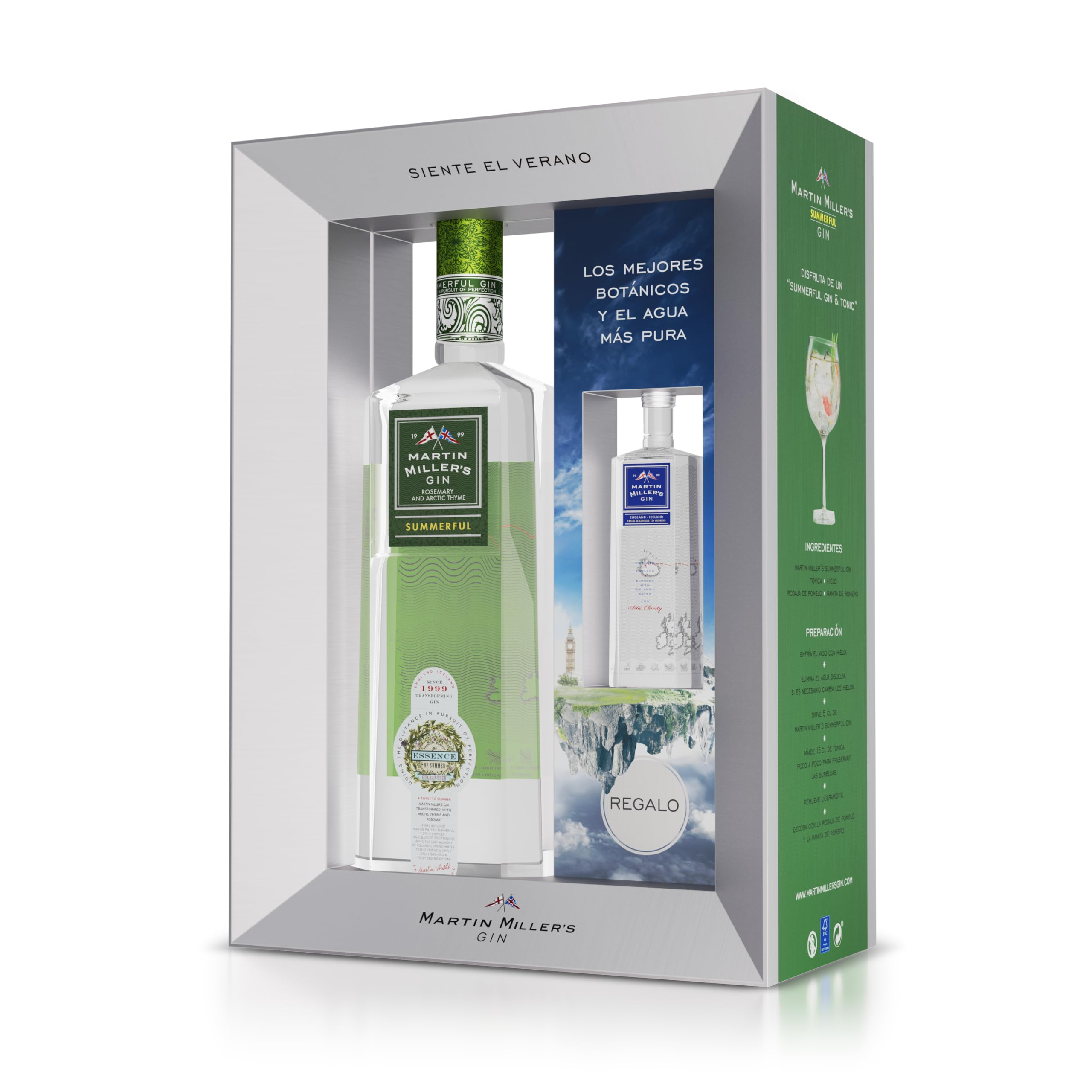 Martin Miller's Summerful Gin - Estuche de Regalo | Ginebra 700 ml + Miniatura | Edición Especial con Botánicos de Primavera y Verano, Refrescante y Aromática, Para Gin Tonic y Cócteles