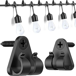 Hooks for Outdoor String Lights Clips, Christmas Light Clips Weatherproof, Lights Hanger Hooks for Hanging Christmas Light, Fairy Light, Cable, Holiday Decor - Black, 50 Pack