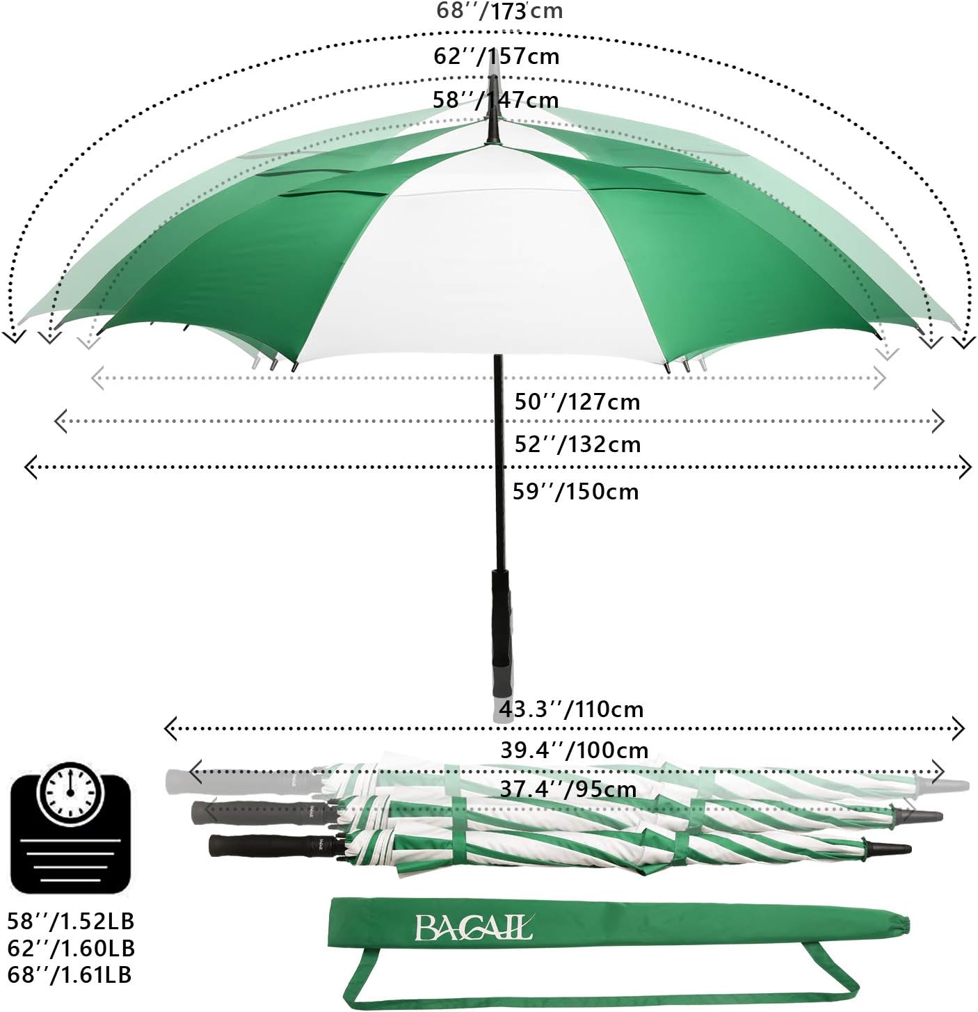 BAGAIL Golf Umbrella 68/62/58 Inch Large Oversize Double Canopy Vented Automatic Open Stick Umbrellas for Men and Women : Sports & Outdoors