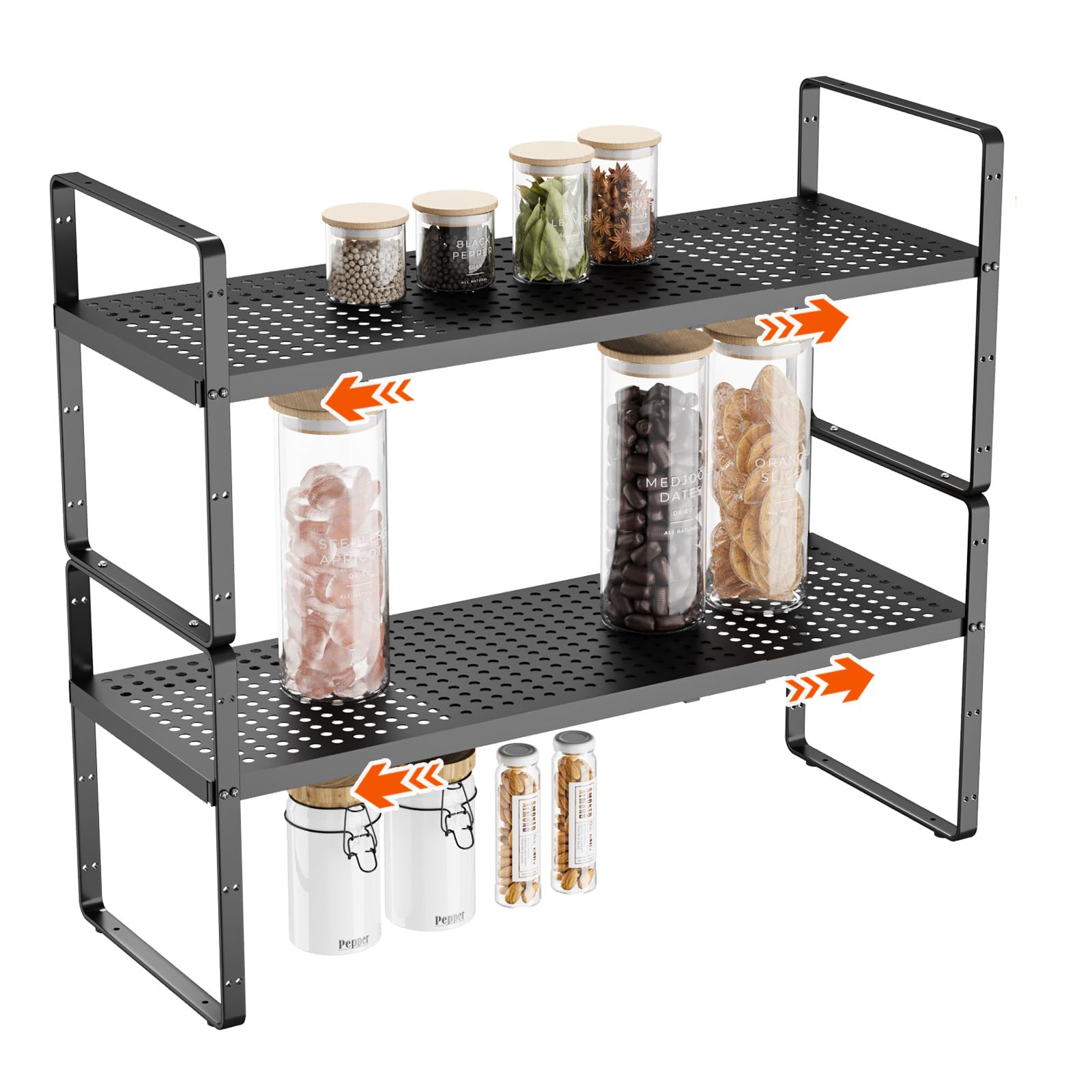 Organizador apilable de gabinete de cocina, estante de metal ajustable para armarios de almacenamiento de cocina, estante de especias expandible, organizador de encimera para despensa y armario,