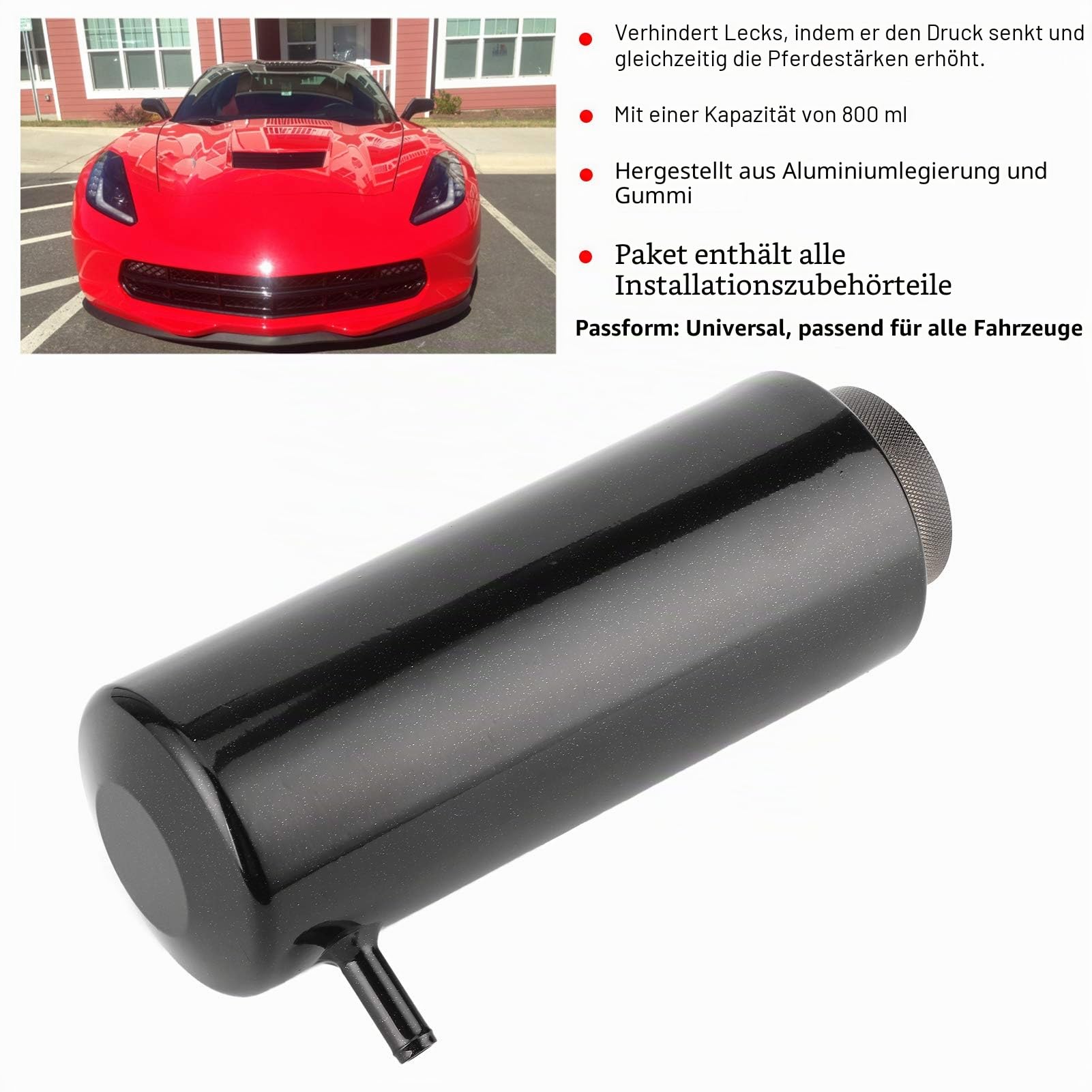 Auto Kühlmittel Behälter, Universal Auto Kühlmittel Überlaufbehälter Kühler Kühlmittel Aluminium Ausgleichsbehälter 800ml Überlaufbehälter(Schwarz)