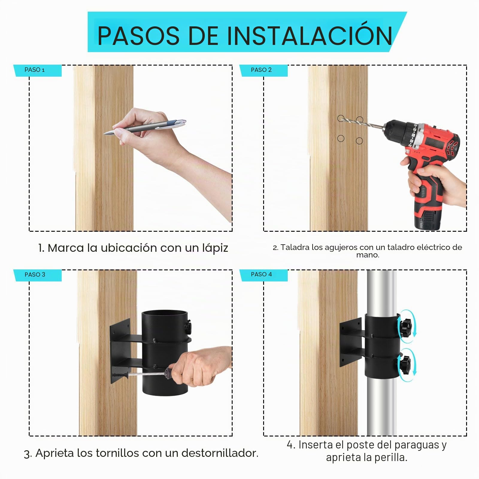 Tefola Tefola - Soporte de pared ajustable para sombrilla, balcón, sombrilla de pared, soporte de balcón para sombrillas, montaje en techo, vallas, balcón o patio al aire libre, etc