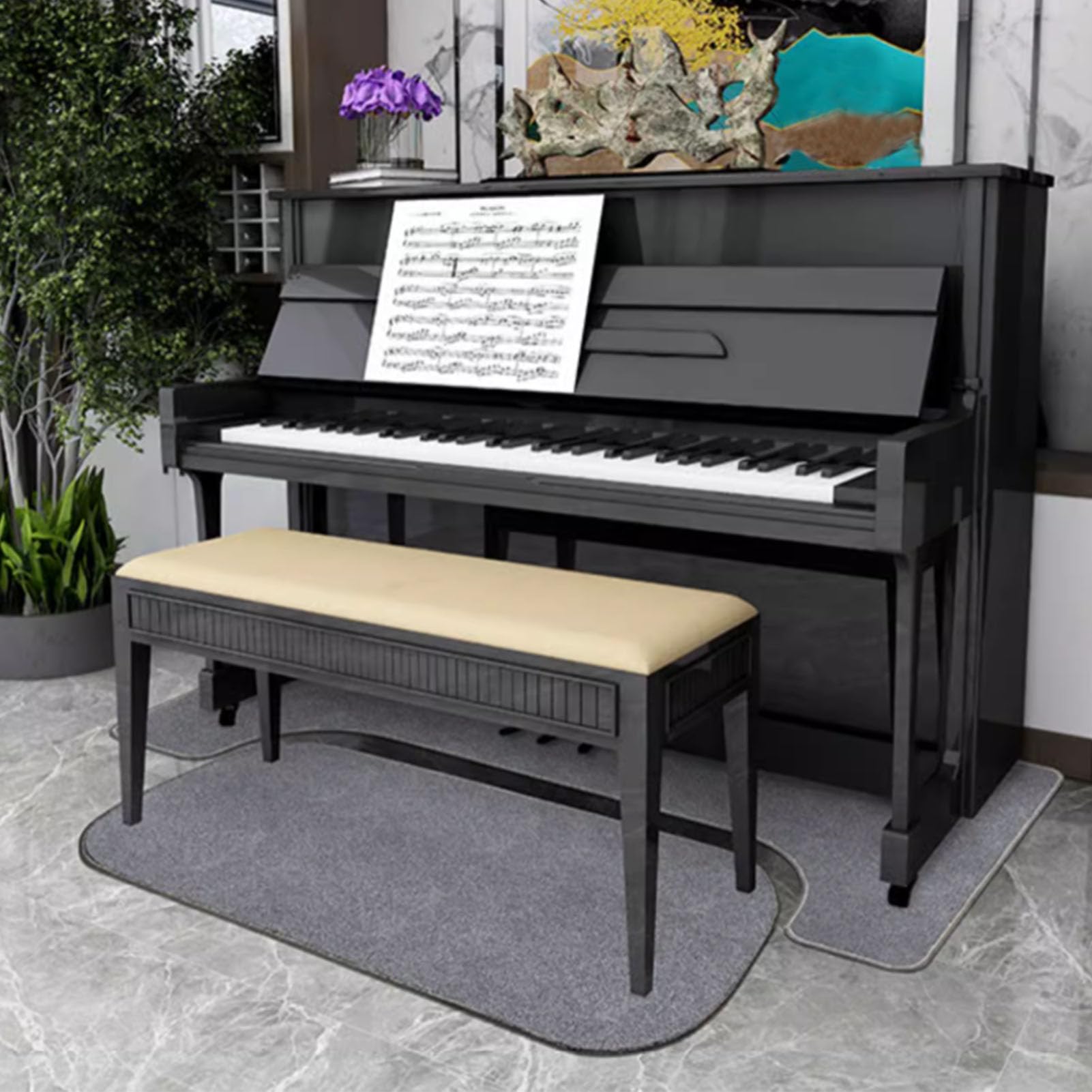 Qesjodfu D-11 Soundproof Rug For Piano Upright Piano Carpet Protector Sound Dampening Non-Slip Carpet Acoustic Pads Sound Proof Floor Mat Soundproofing Blankets Sound-Absorbing Mat 160 X 70 Cm + 115 X 48 Cm