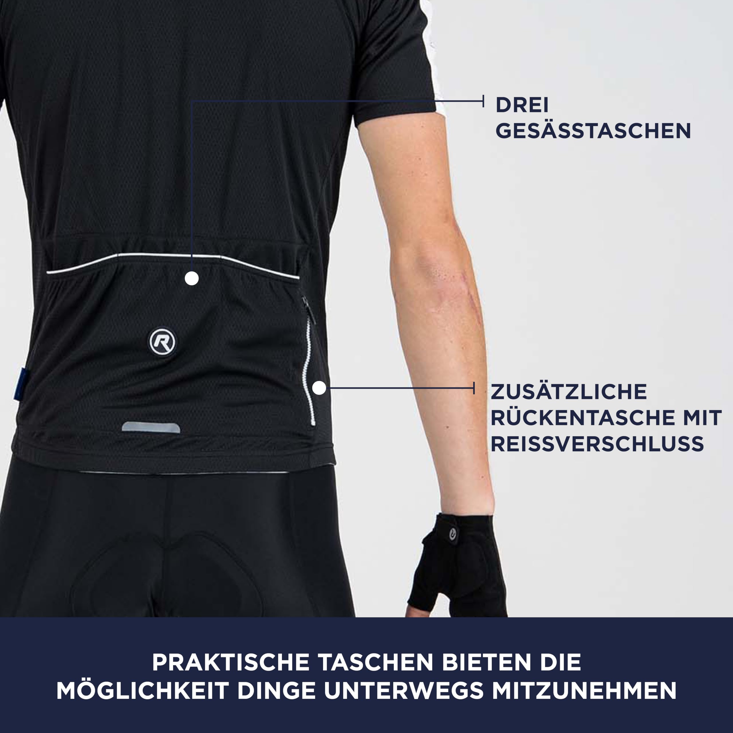 Rogelli Explore - Radtrikot Kurzarm - Herren | 4 Rückentaschen - Silikongriff - Atmungsaktiv - Rundhals - Temperatur 15 - 30 °C