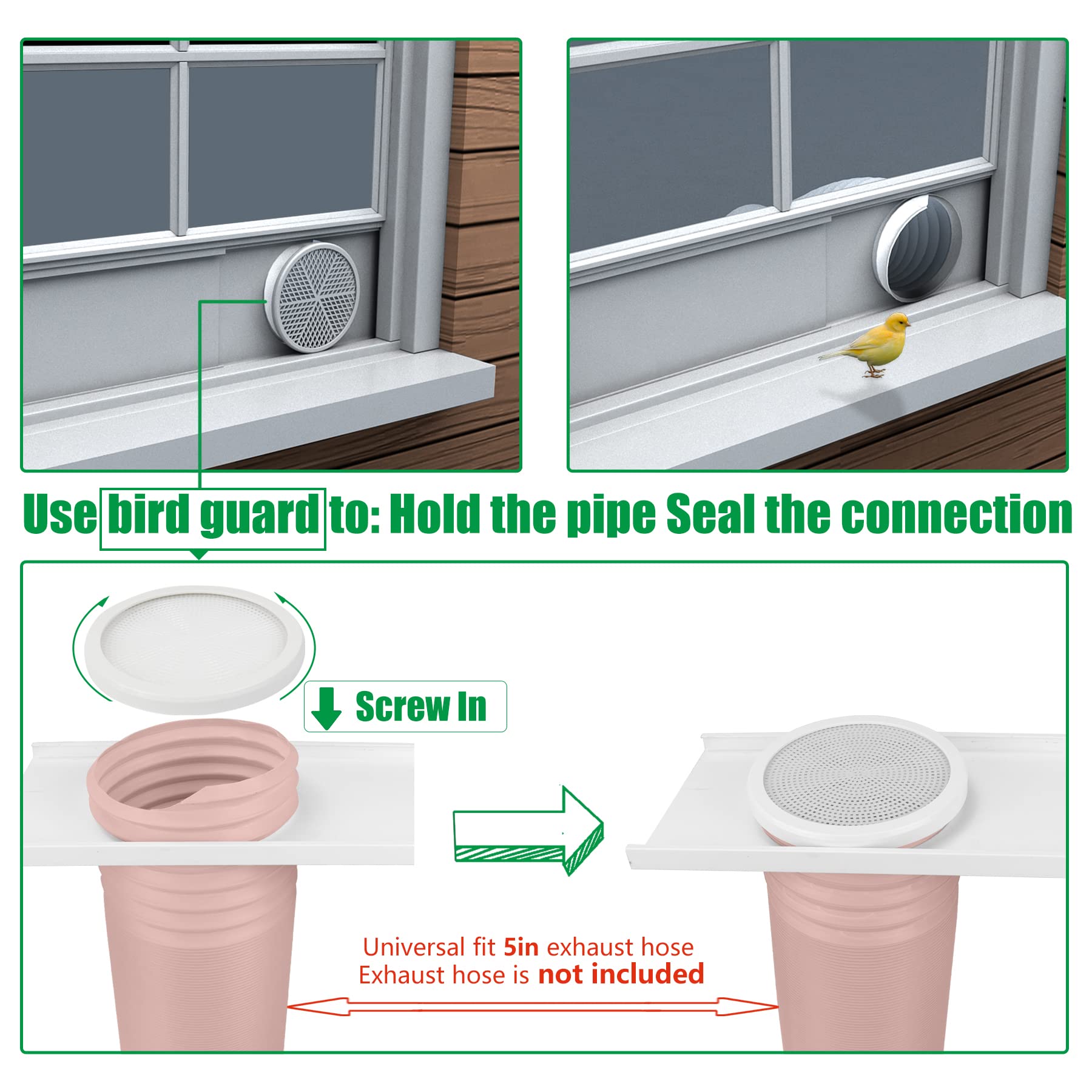 Kit de placas de sellado de ventana de aire acondicionado portátil, accesorios de repuesto, protector de malla de plástico de 5 pulgadas de diámetro 3