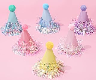 Whaline 24 Pcs Iridescent Foil Mini Birthday Party Hats with Pom Poms Rainbow Paper Cone Hat Colorful Photo Prop for Kids Baby Shower Party Decorations