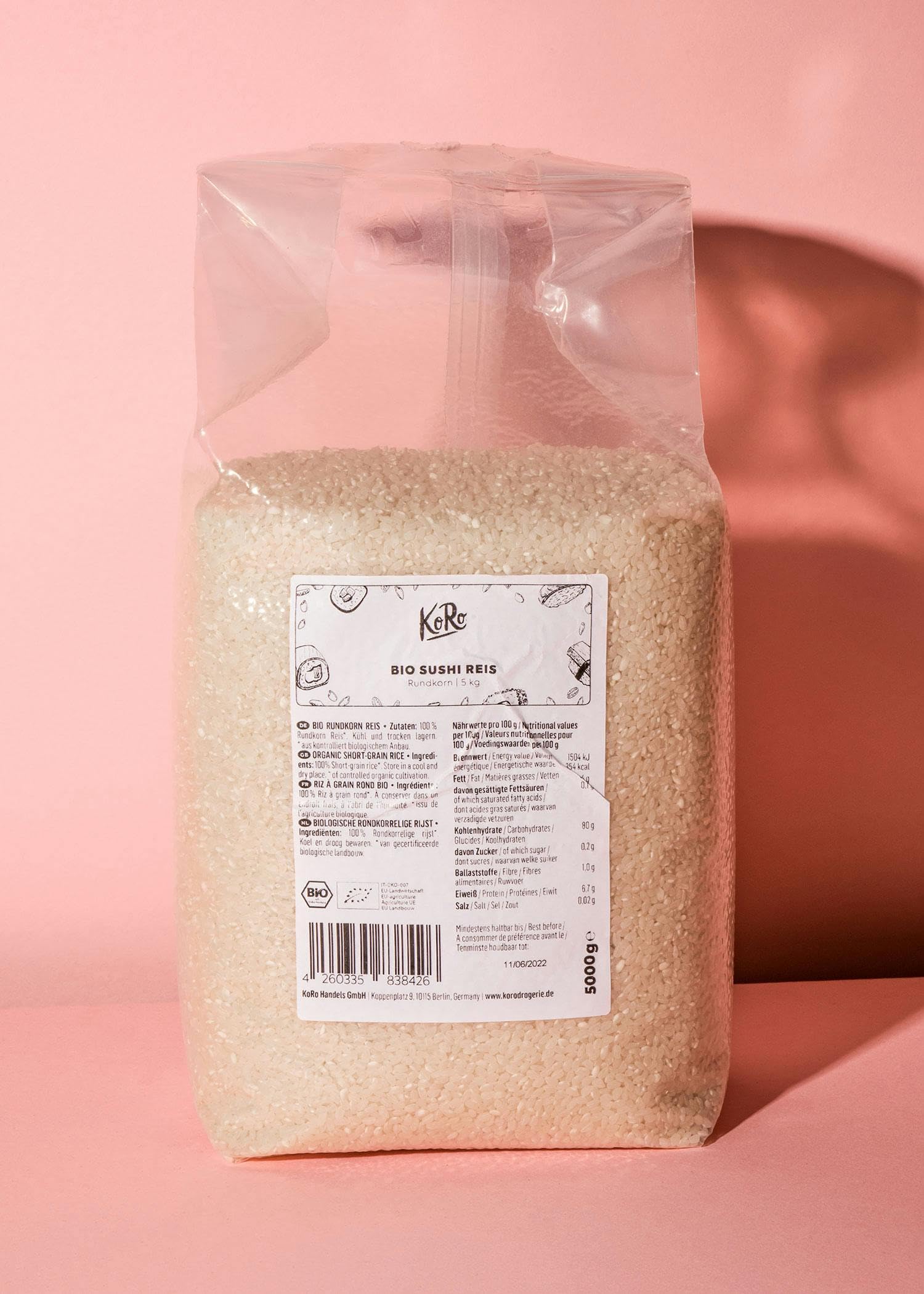 KoRo - Riso per sushi bio 5 kg - Confezione convenienza - Da agricoltura biologica e italiano - Ideale per sushi