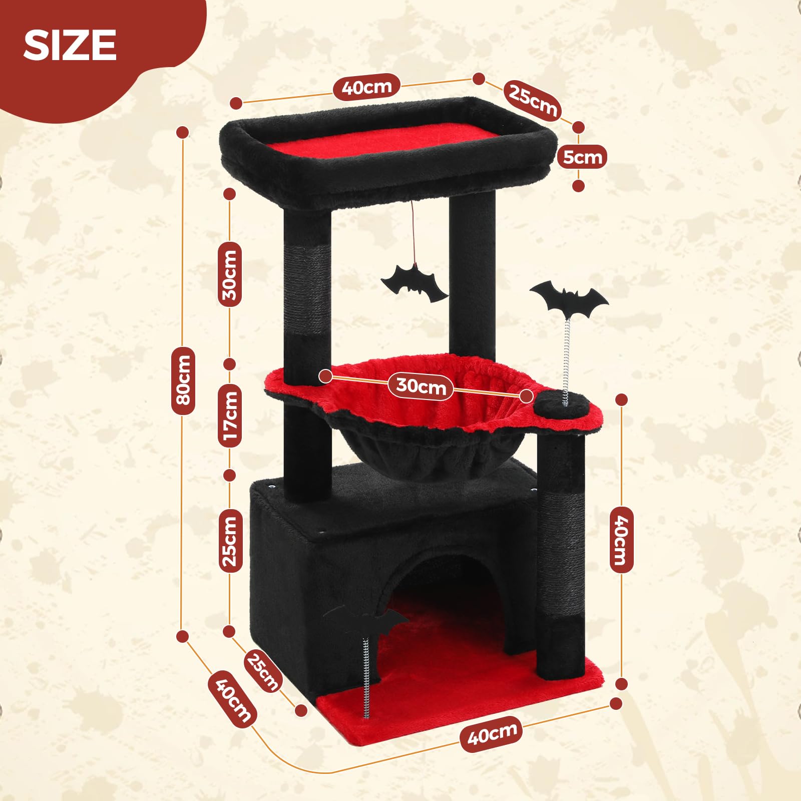 PAWZ Road 4-in-1 Gothic Katzenbaum 84 cm (33") – Mehrfunktionaler Katzenbaum für Wohnungskatzen, Gothic Design, Kratzbaum & Katzen-Tower