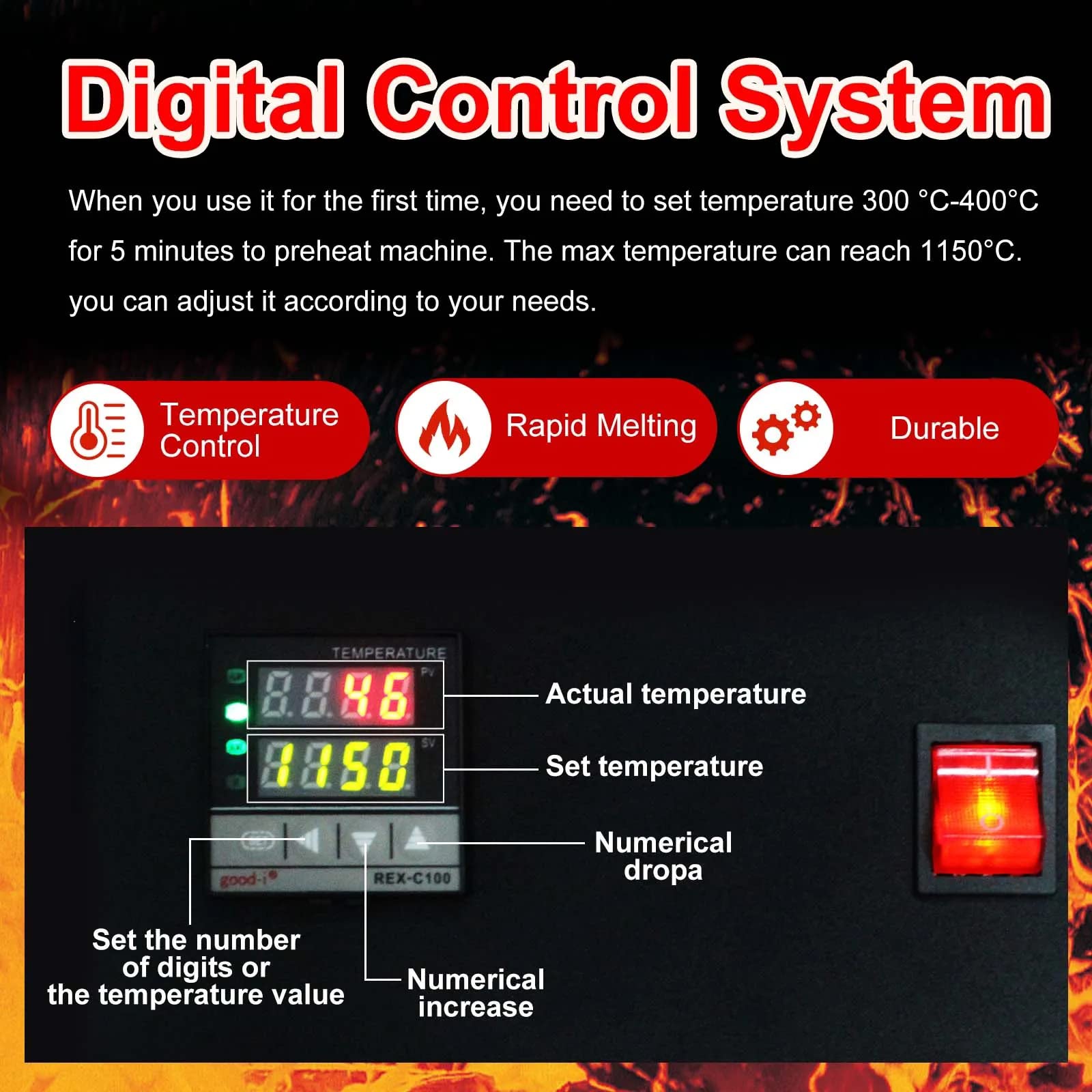 Forno elettrico per fusione dell'oro da 1600 W, kit per fusione di metalli sotto vuoto per raffinazione ad alta temperatura, macchina per la fusione di metalli digitali 1150 ℃/2102 ℃, per la creazio