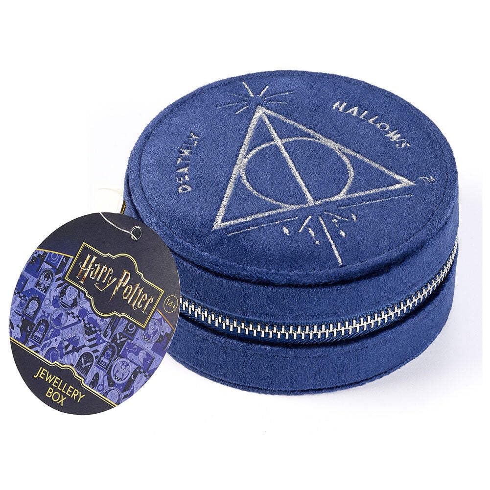 Boîte à bijoux brodée Harry Potter Reliques de la Mort velours bleu de collection