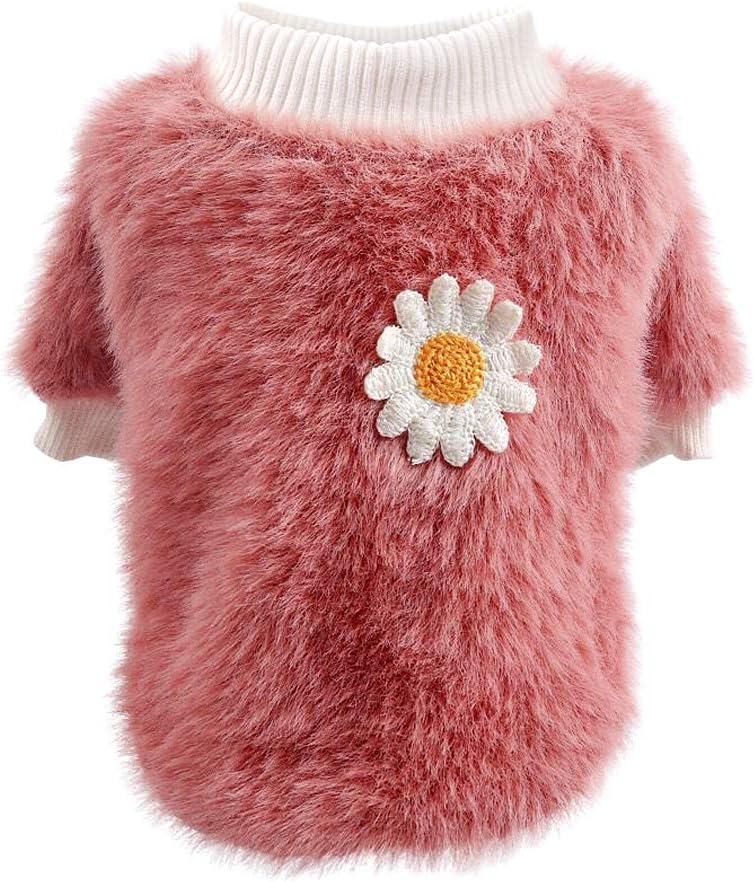 Beirui Soft Plush Dog Cat Sweater Coat - Fashion Little Daisy Style Clothes for Puppy and Cat(Pink,M)