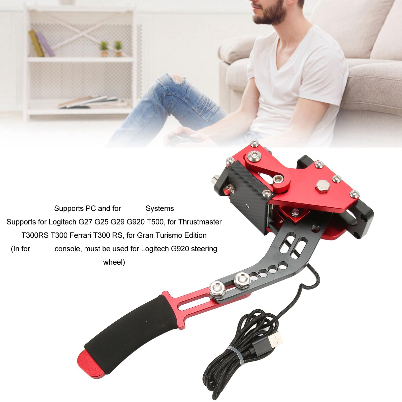 Cryfokt Hamulec Ręczny USB do Komputera PC Serii S X do, 64-bitowy 2 w 1 Sim Racing Game Hamulec Ręczny ze sprężyną dociskową o Dużej Sztywności, Bezkontaktowy Czujnik Halla (czerwony)