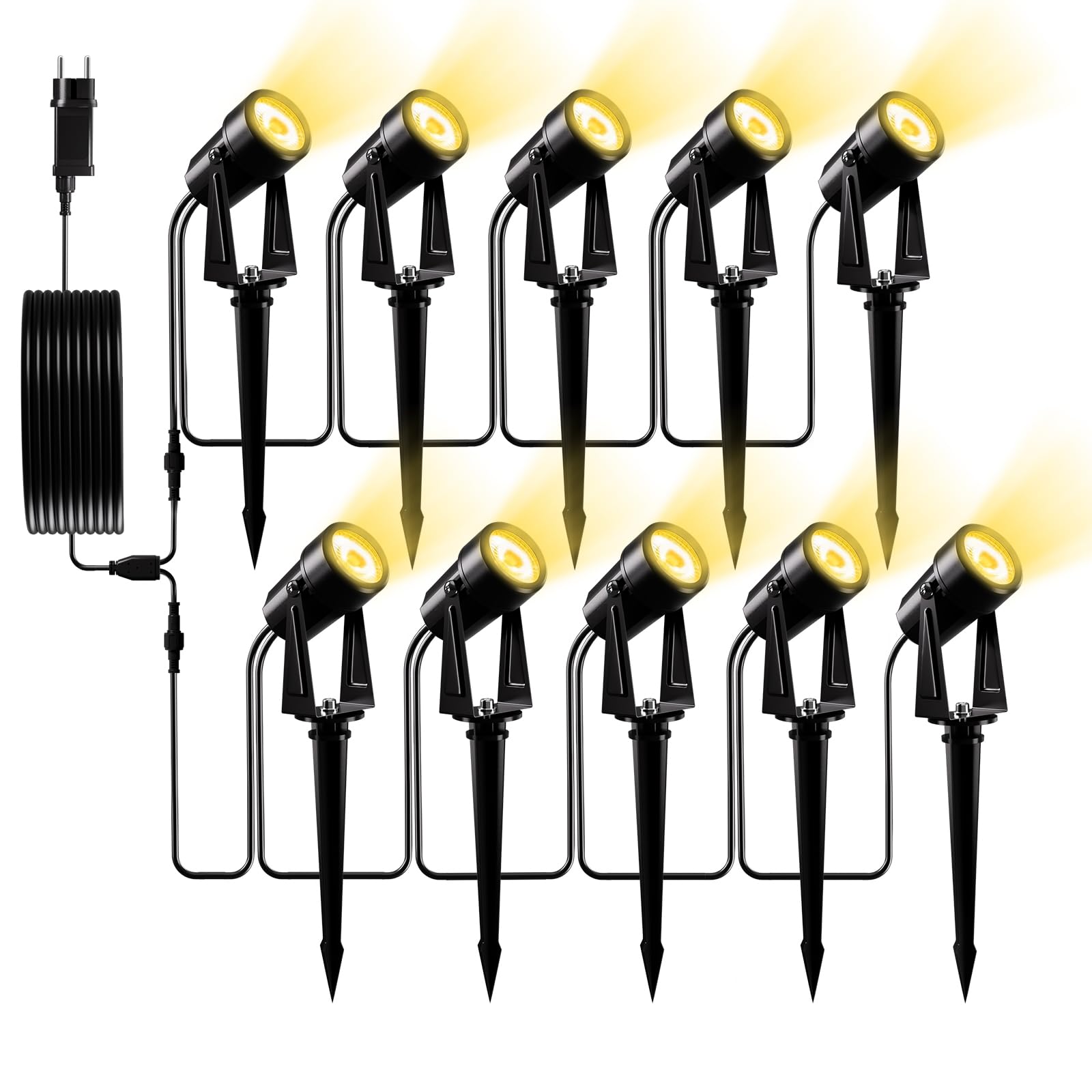 Yuusei Focos LED Exterior 10/31M, Foco Extensible, LED 27V | Blanco Cálido 3000K, IP65 Impermeable Luces Jardin para Decoracion, Senderos, Vallas, Jardines