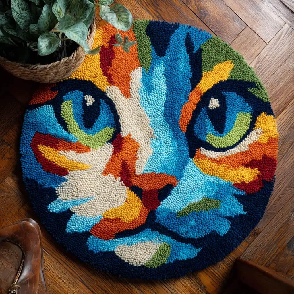 WallustrioaW Round Latch Hook Rug Kits Cat for Adults and Starter 50 * 50Cm