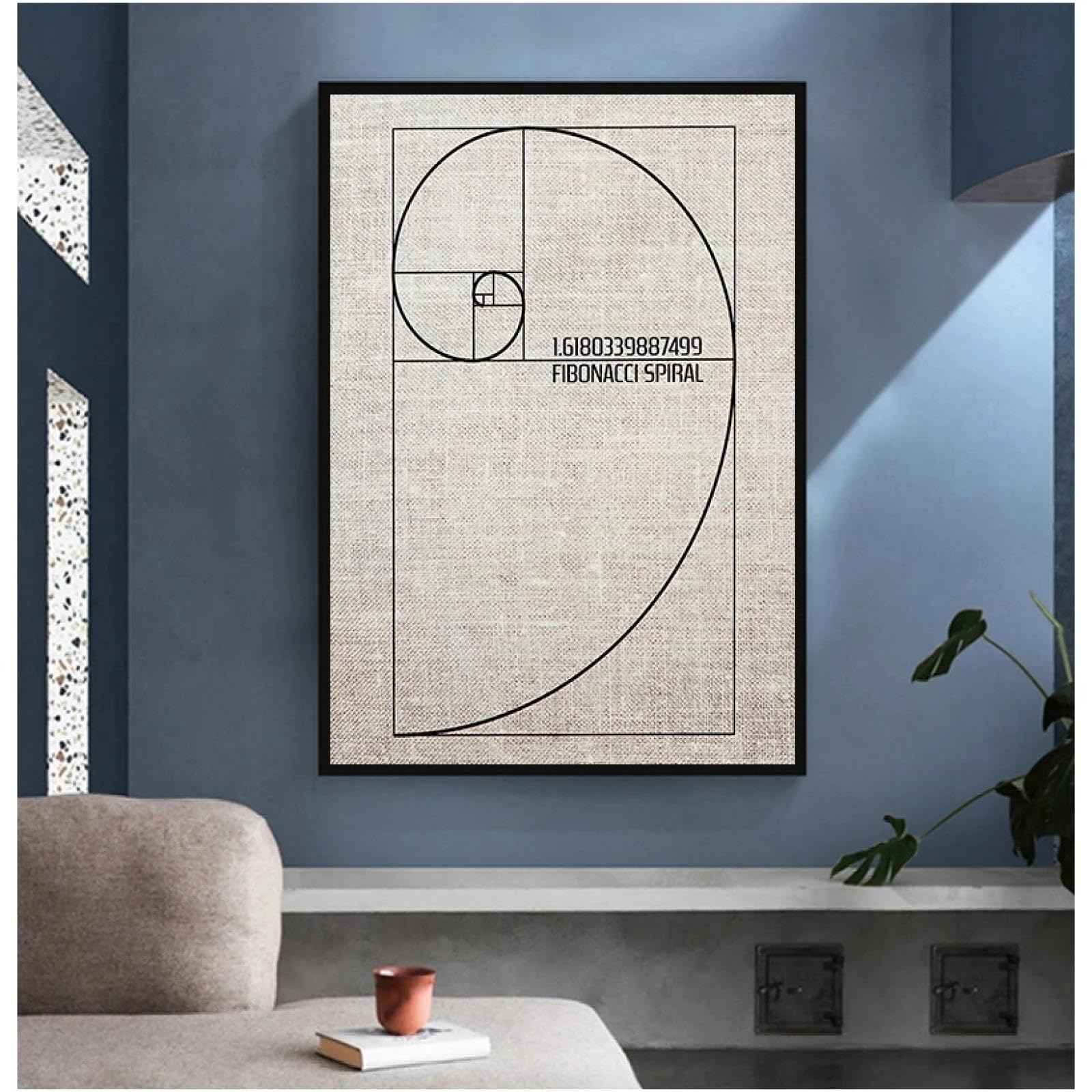 LMYSXAOZ Modern Fibonacci Spiral Wall Art Canvas Painting Golden Ratio Posters and Prints Vintage Blueprint Science Decoration 60x90cm Frameless