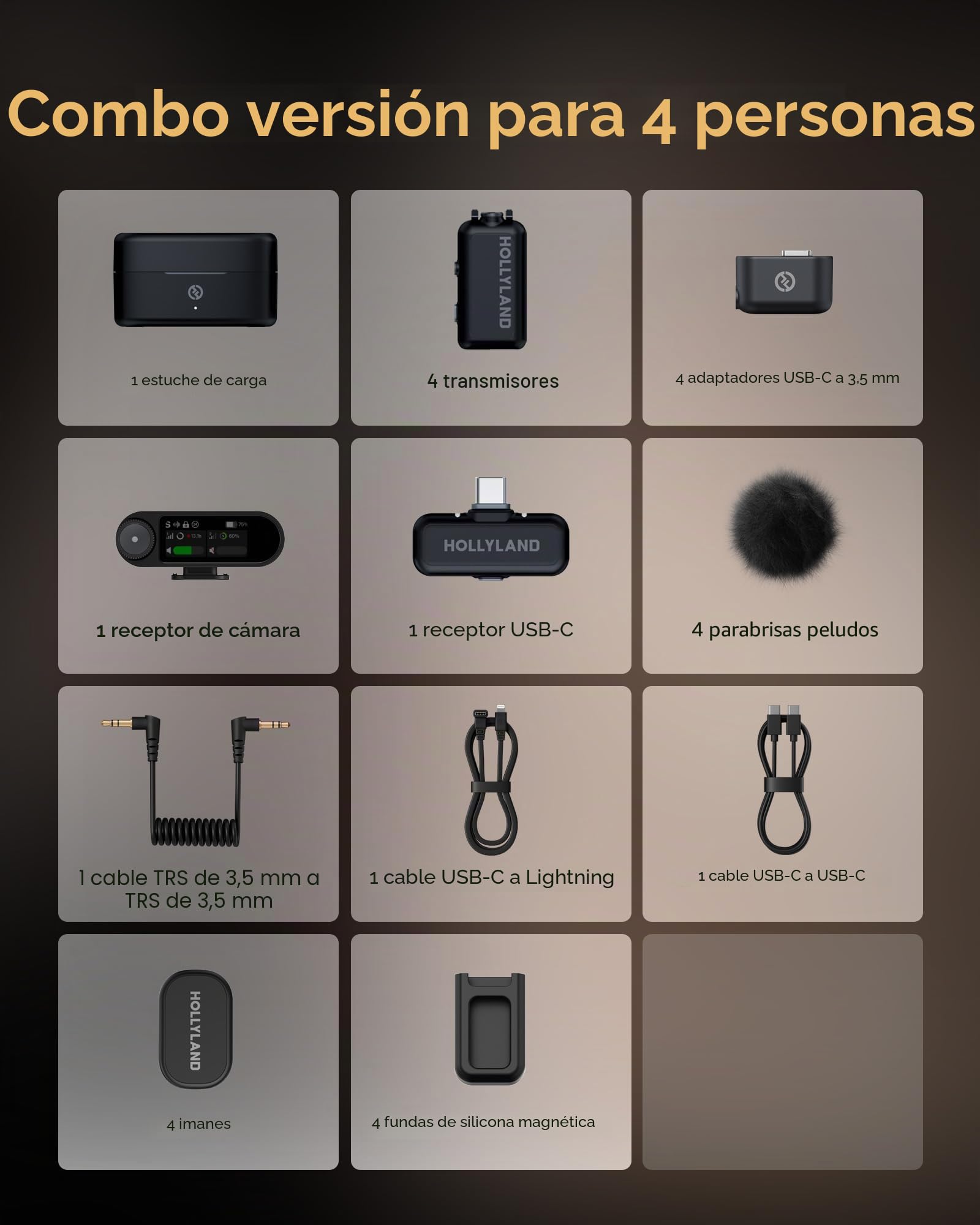 Hollyland LARK MAX 2 Ultimate Combo, micrófono inalámbrico,cancelación de ruido inteligente, monitoreo de audio inalámbrico, grabación interna flotante de 32 bits, micrófono para cámara,iPhone y USB-C | Micrófono Lavalier inalámbrico, diseñado para escena