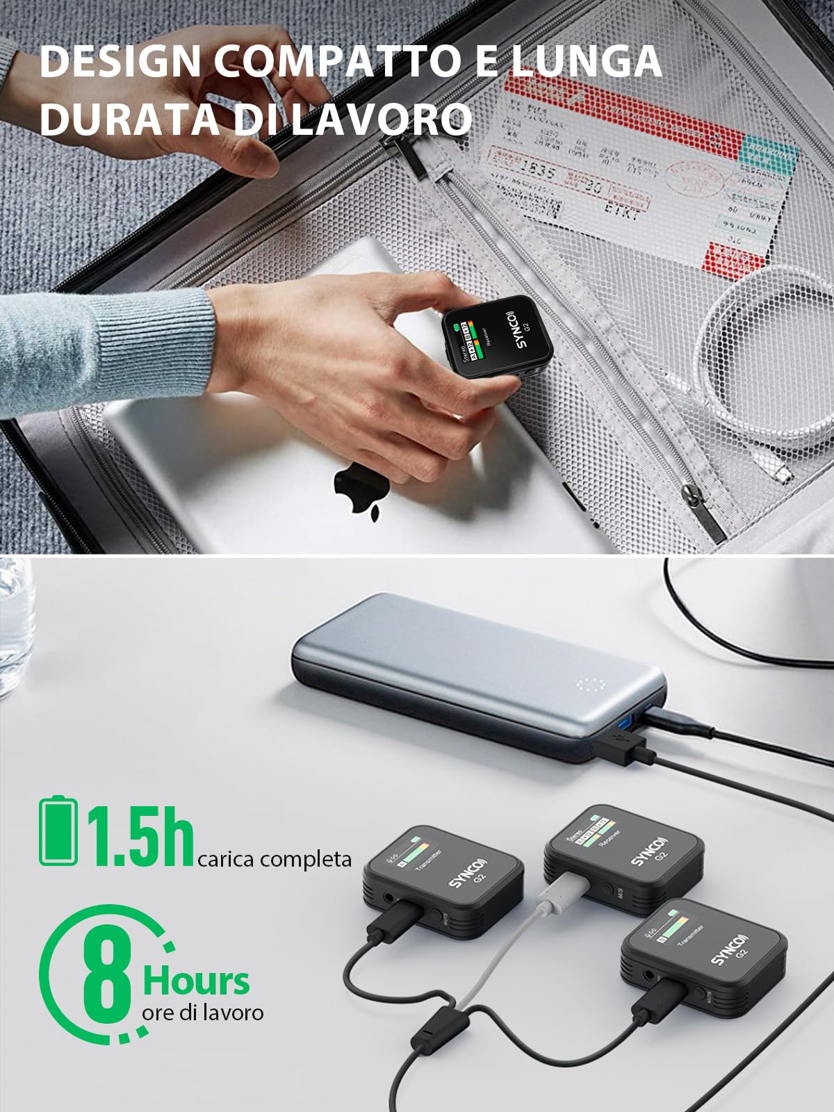 SYNCO Microfono Lavalier Senza Fili, G2 (A2) Sistema Microfonico Lavalier 2.4G con Display TFT per Smartphone Fotocamera DSLR Youtube Live Streaming Vlogging
