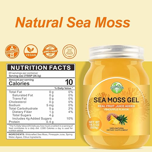Miniatura 2 de Gel de musgo de mar de 18.5 onzas, gel de masa marina irlandesa con sabor crudo, suplementos vitamínicos y minerales para apoyo digestivo, piña