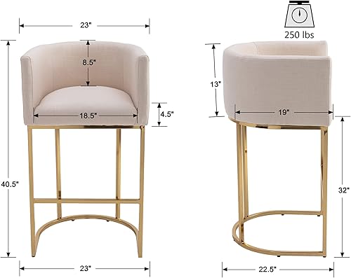 Miniatura 2 de VESCASA Taburete de barra de 32 pulgadas de alto con respaldo de barril y brazos, cojín de asiento tapizado de 4.5 pulgadas de alto, silla moderna