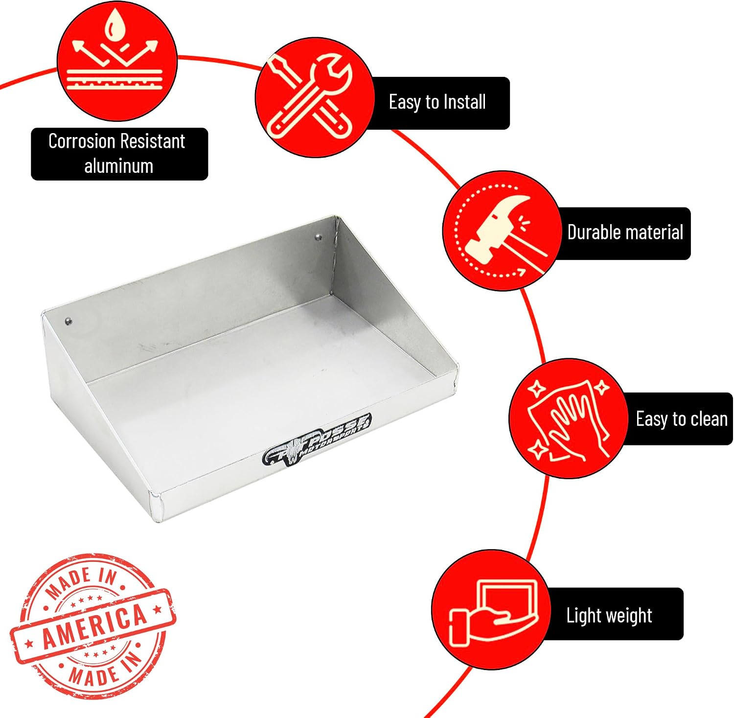 Pit Posse 606 Aluminum Mini Work Tray Shelf Multi-Use Tool Storage Container Holder - Made in USA - Garage Enclosed Trailer Automotive Shop Cabinet Wall Mount Pegboard Insert Trinket Bin (Silver)