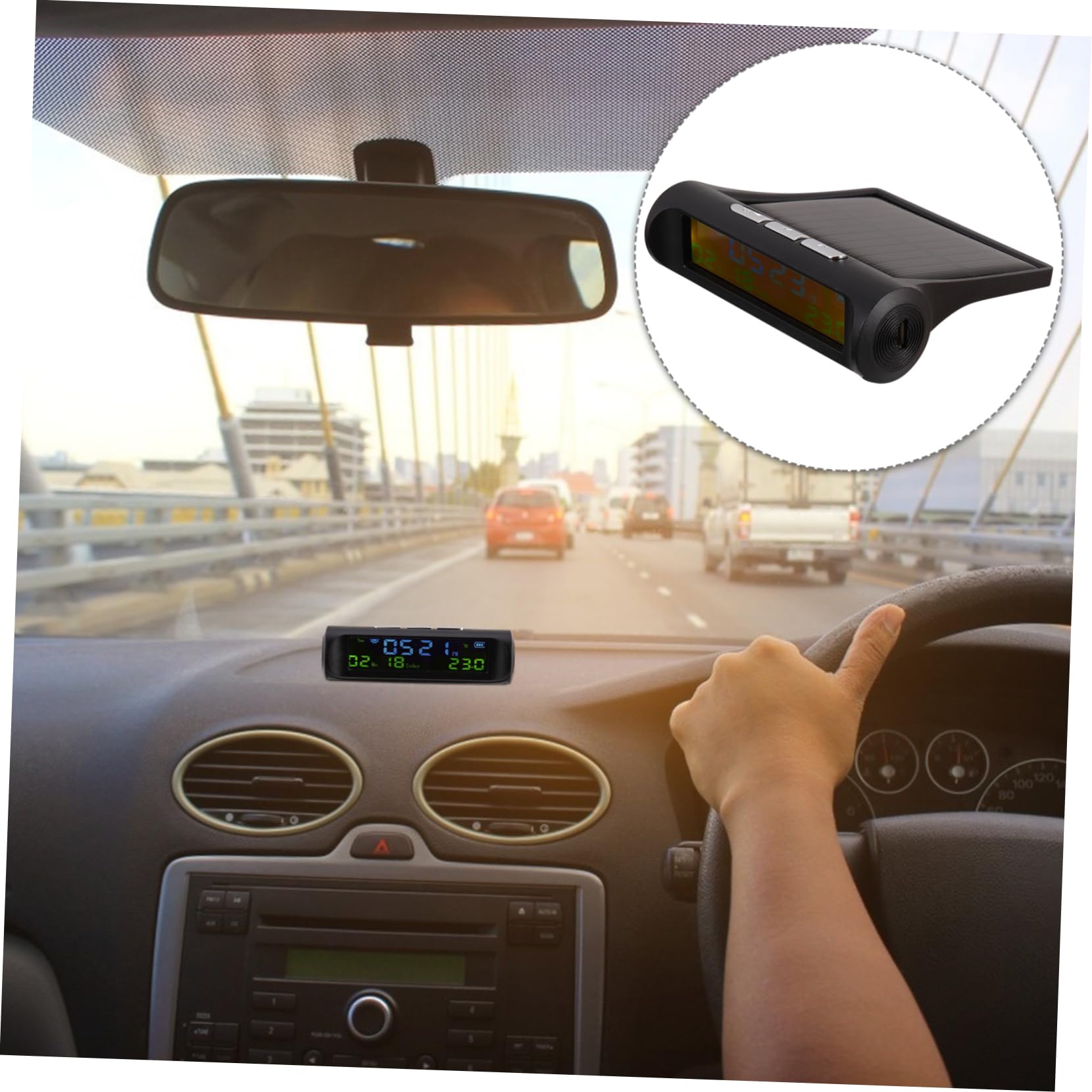 Mobestech 3piezas Reloj Digital Solar Para Coche Calendario y Pantalla Led Monitor De Temperatura y Presión De Neumáticos Compacto y Portátil Para Uso Interior y Exterior
