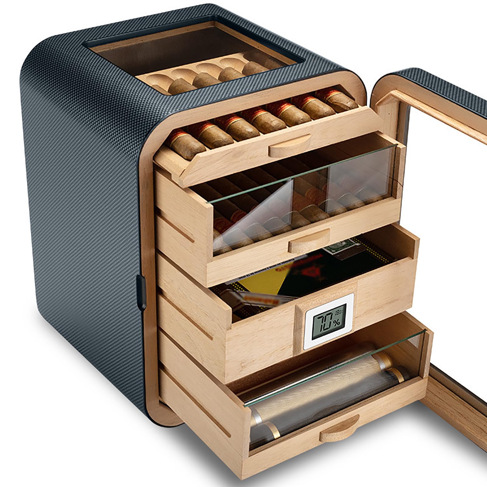Zigarren Humidor Schrank, Elektronischer Luftbefeuchter mit Hygrometer, 110 Zigarren Kapazität, 360° Luftzirkulation, ideal für Zuhause, Bar, Party Gebrauch
