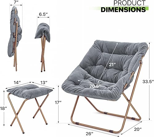 Miniatura 3 de Magshion Silla cuadrada plegable de gran tamaño con platillo de luna para adultos con reposapiés otomano, silla grande y acogedora para dormitorio,