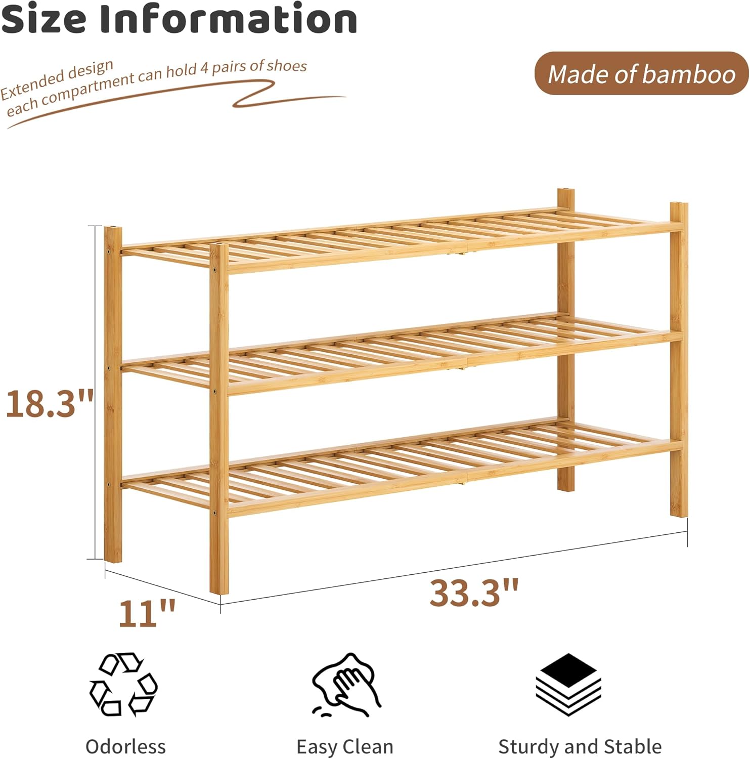 FILWH Bamboo Shoe Rack Stackable Shoe Shelf Storage Organizer for Unit Entryway Hallway and Closet Sturdy Freestanding Shoe Shelf(3L Tier Natural)