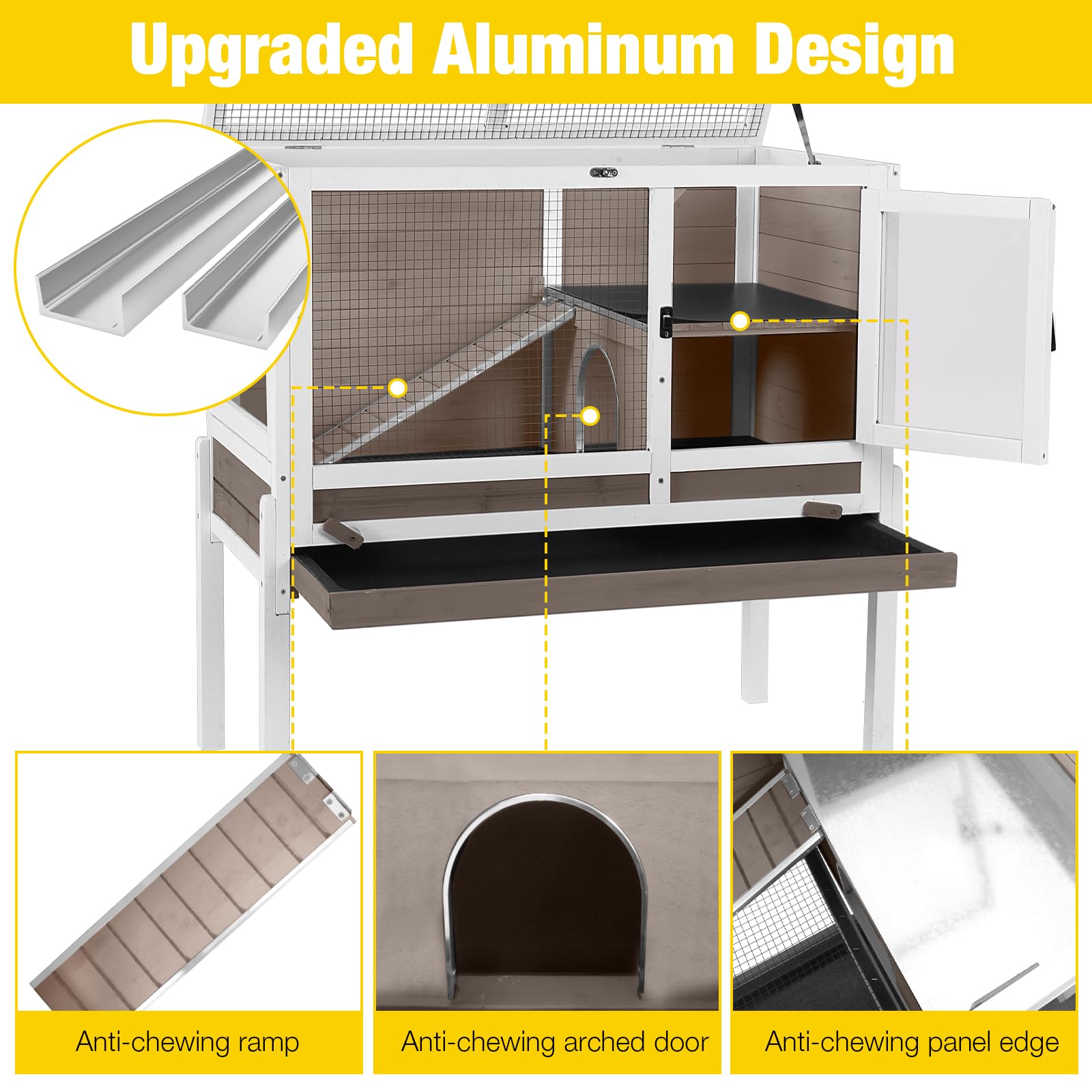 Aivituvin Wooden Guinea Pig Cages Indoor with Removable Stand, Anti Chewing Rabbit Hutch with Ramp and Wire Mesh, 2 Story Small Animals House Habitat with Pull Out Tray (Brown)
