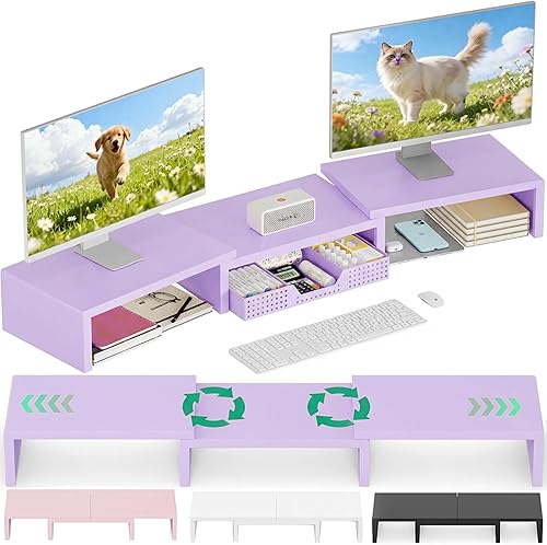 OPNICE Organizador de escritorio, soporte para monitor de computadora doble con cajón, accesorios de escritorio de oficina y organizadores de