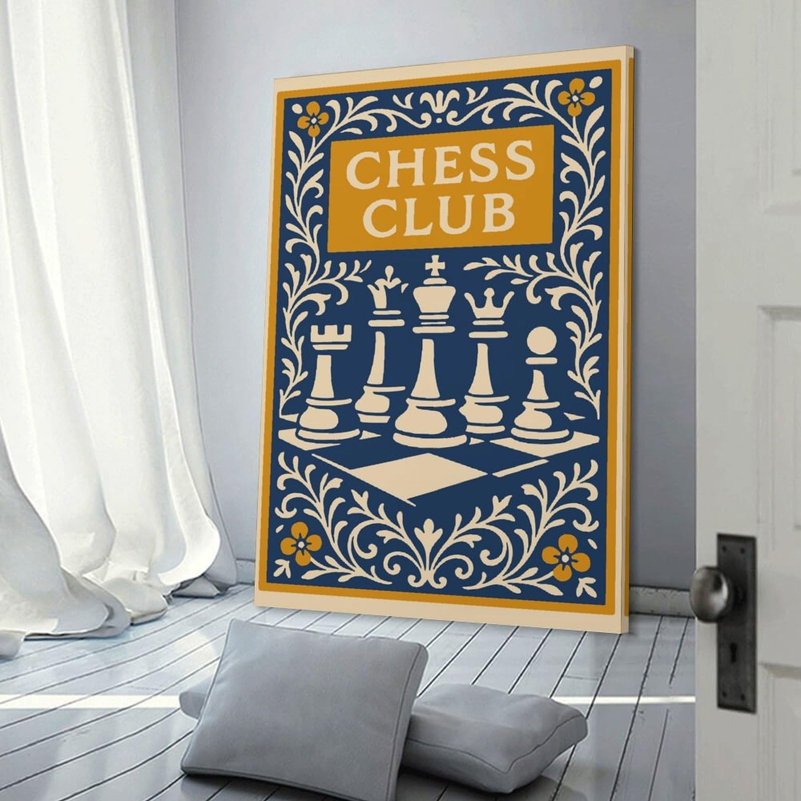 Junmoney Frame-Style-22 Chess Club Vintage Canvas Wall Picture 24X36inch(60X90cm), For Study, Office Or Focused Interiors, Home Office Artwork With Decorative Appeal