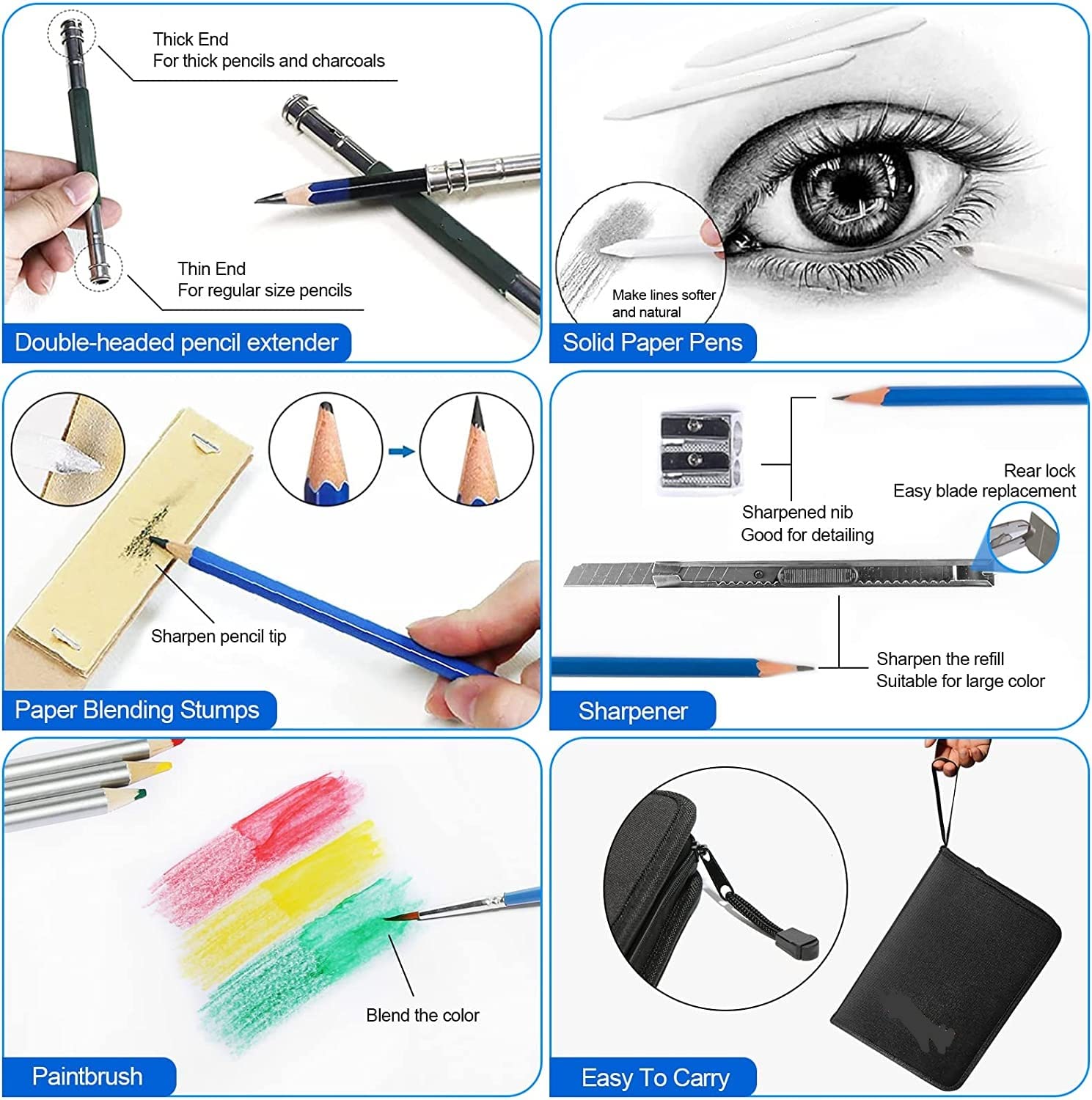 Corslet 73-teiliges Set mit Bleistift, Künstler-Zeichenset, Skizzen-Set mit Graphitkohle, Aquarell und metallischen Buntstiften, Skizzenbuch und Kunstbedarf für