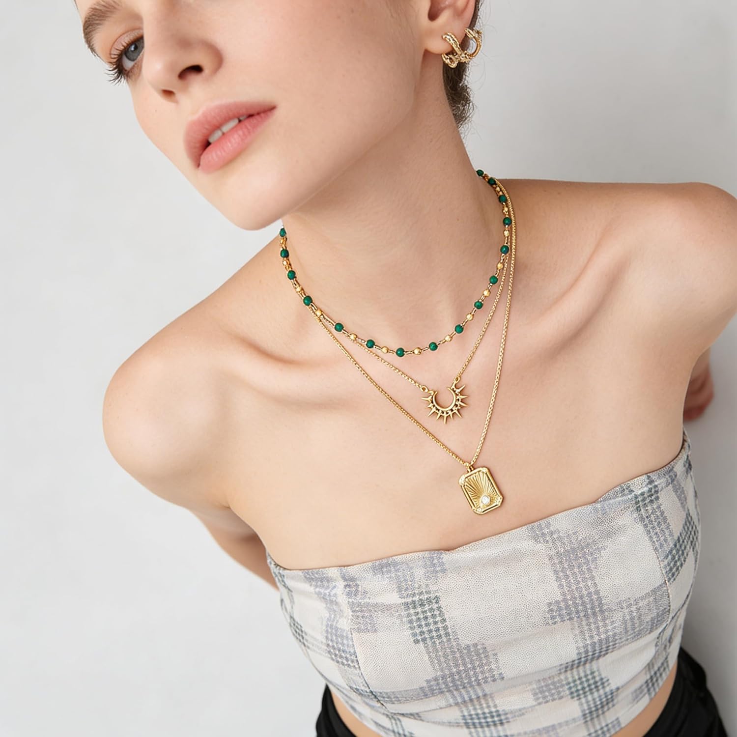 Dremmy Studios Gold Choker Necklace for Women 14K Gold Plated Stone Handmade Beaded Short Chain Link Charm Necklace For Jewelry Gift - Image 5