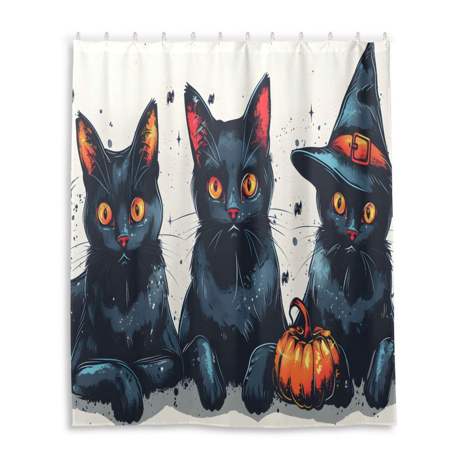 DUOBU Halloween Black Cats Shower Curtain Washable Waterproof Fabric Bath Curtain 60x72Inch Shower Curtains with Hooks for Bathroom Decor