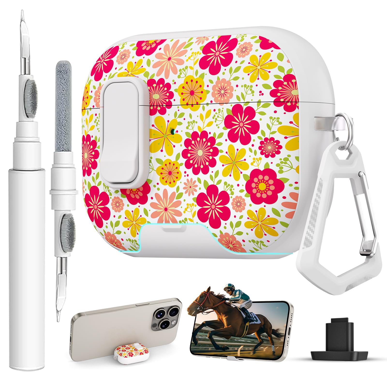 for AirPods Pro 3 Case with Lock &amp; Phone Stand,Cute Floral Pattern Style