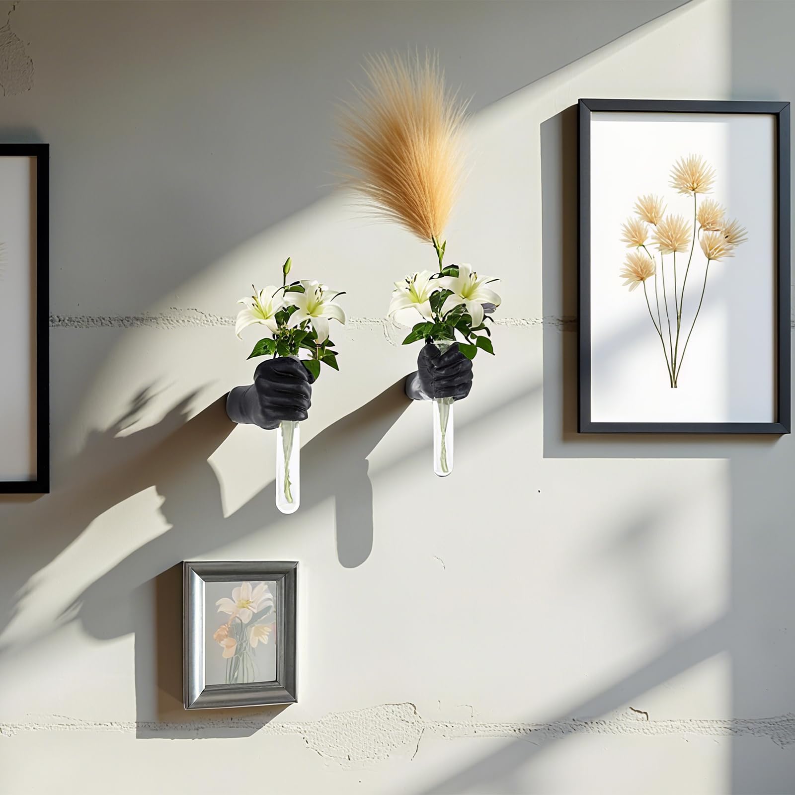 2 vasi in resina a provetta a mano, vaso da parete nero, decorazione da parete gotica e arte, decorazione gotica per camera da letto, studio e bar, porta piante e scultura per fiori