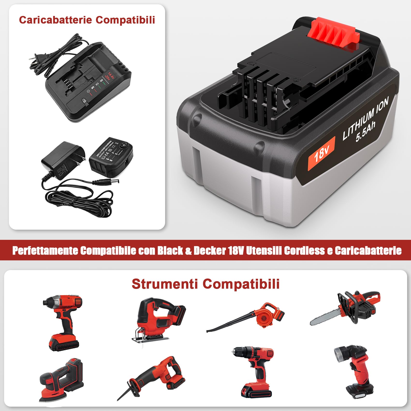 JYJZPB 5,5Ah 18V Batteria di Ricambio per Black & Decker 18V Litio Batteria BL2018 BL2018-XJ BL4018 BL1518 LB20 LBX20 194205-3 194309-1 194204-5 196399-0 196673-6 LXT-400