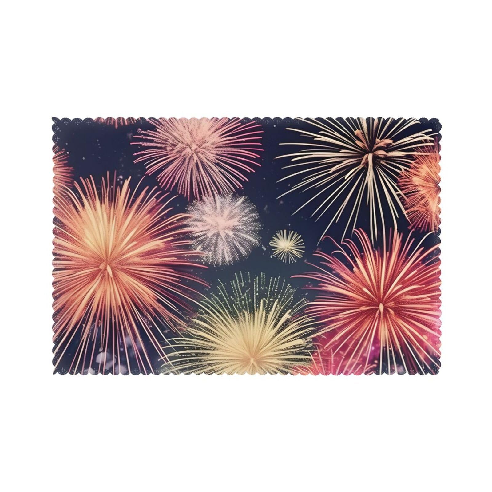 Beautiful Firework Print Placemats for Dining Table Set of 6 12x18 Inch Table Mats for Party Kitchen Dining.