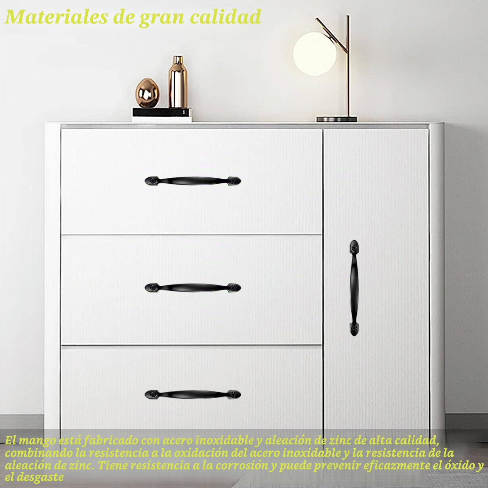 8 Piezas Manija Negra de Aleación de Zinc y Acero Inoxidable para Puerta de Muebles, Manejar Tiradores de Cajones Granero, Con 16 Tornillos, Para Armarios, Puertas de Jardín(158 x 20 mm)