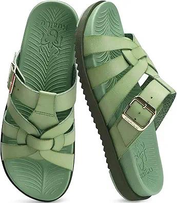 KuaiLu Gladiator Sandals for Women with Comfortable Arch Support Summer Beach Walking Fisherman Slides Boho Outfits Slip on Cushion Shoes Indoor Outdoor
