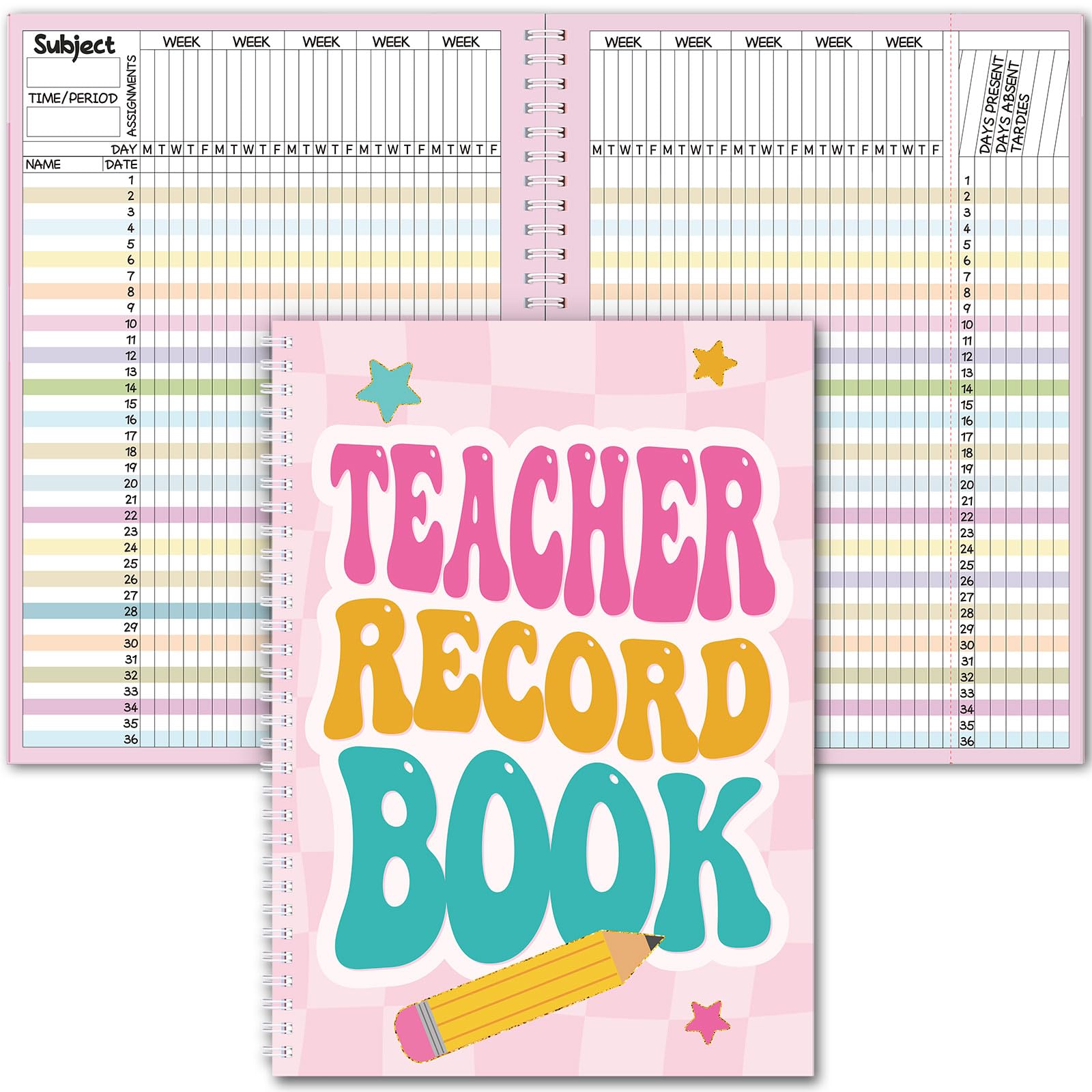 Fuyoooo Retro Teacher Record Book Teacher Grade Book 2026-2027 Spiral Bound Record Class Planner 2026 Gradebook Office Favors for Classroom Attendance
